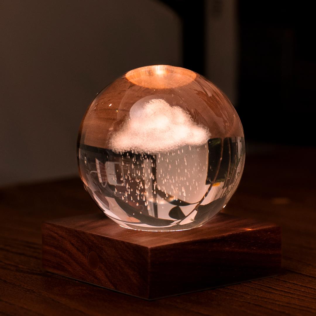 Crystal LED Desk Lamp Weighted Amber Ball Wooden Base Ginkgo Assorted Design - Picture 44 of 79