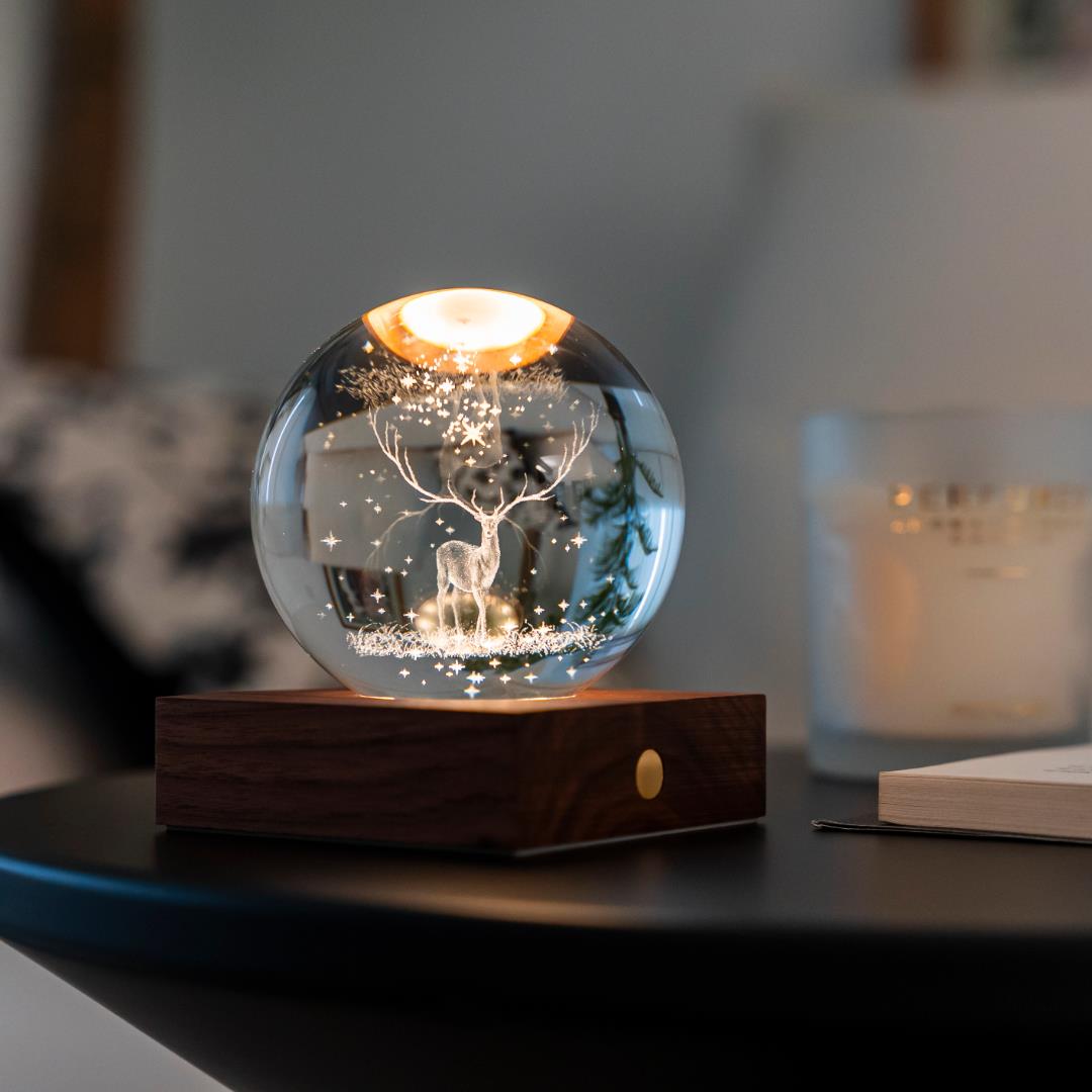 Crystal LED Desk Lamp Weighted Amber Ball Wooden Base Ginkgo Assorted Design - Picture 61 of 79