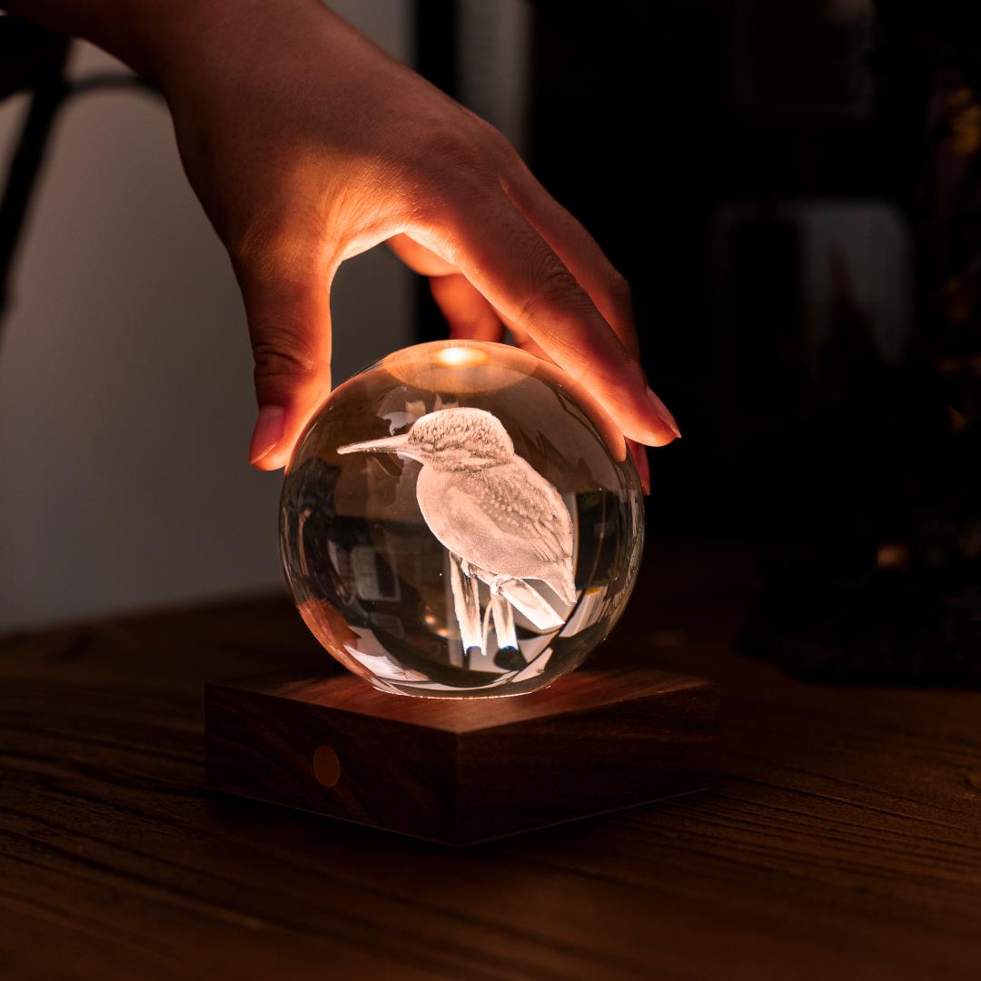Crystal LED Desk Lamp Weighted Amber Ball Wooden Base Ginkgo Assorted Design - Picture 41 of 79