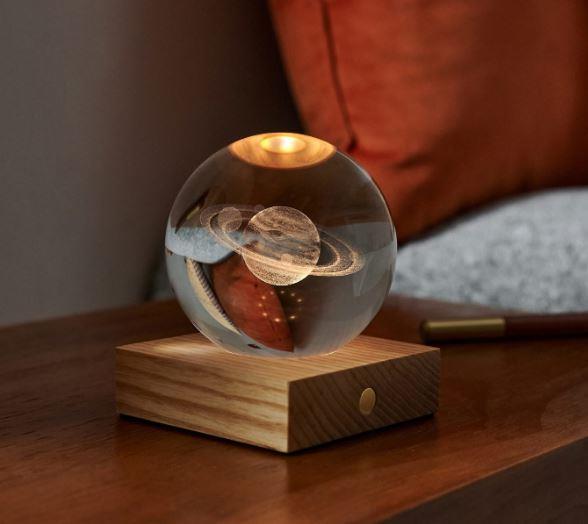 Crystal LED Desk Lamp Weighted Amber Ball Wooden Base Ginkgo Assorted Design - Picture 52 of 79