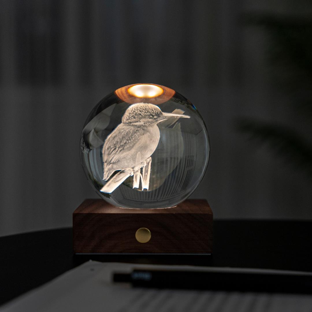 Crystal LED Desk Lamp Weighted Amber Ball Wooden Base Ginkgo Assorted Design - Picture 40 of 79