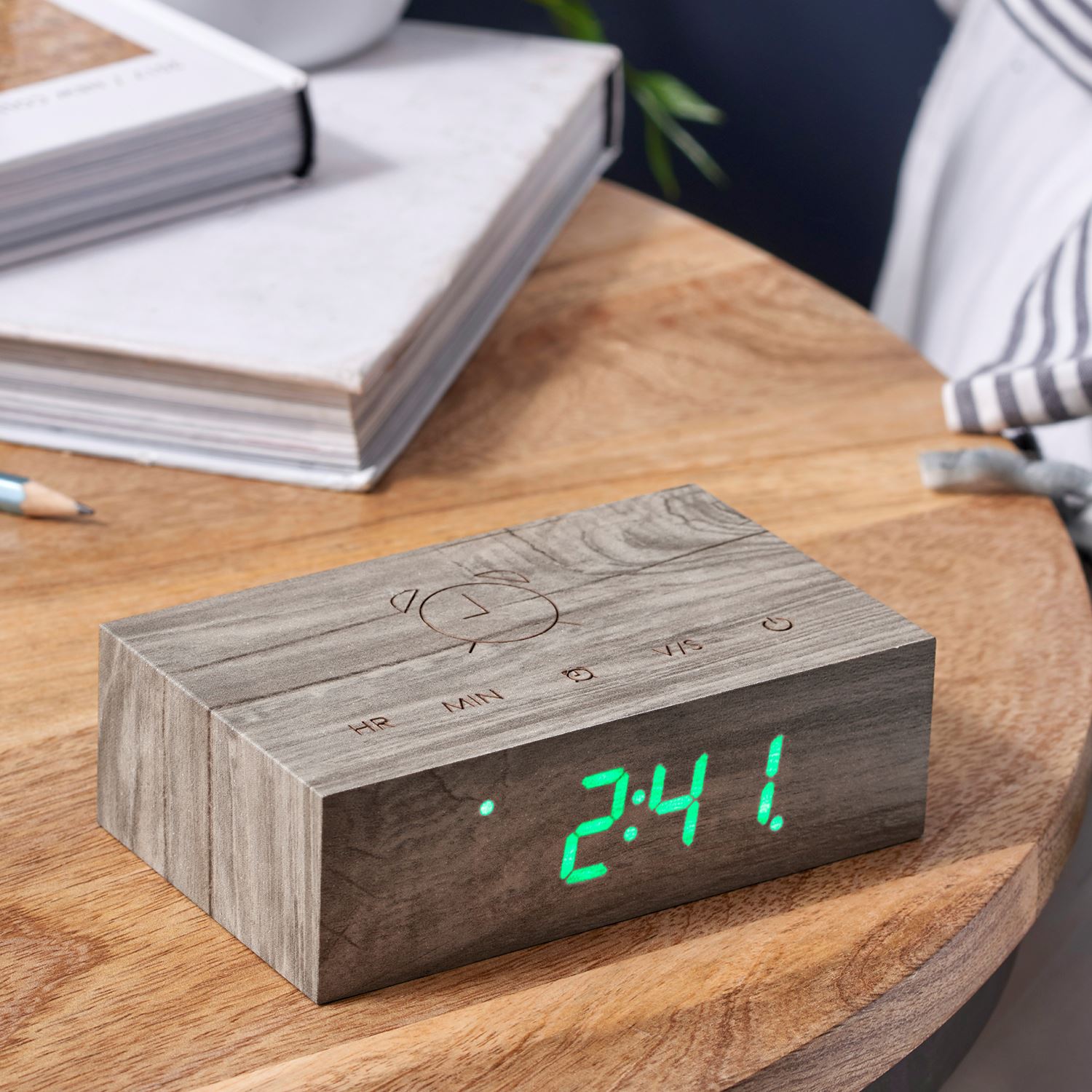 USB Wooden Alarm Clock with Sound Activation & Flip Over Snooze Control Gingko - Picture 14 of 38