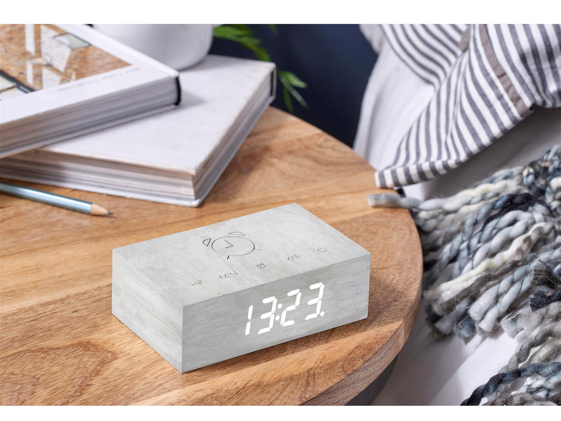 USB Wooden Alarm Clock with Sound Activation & Flip Over Snooze Control Gingko - Picture 33 of 38
