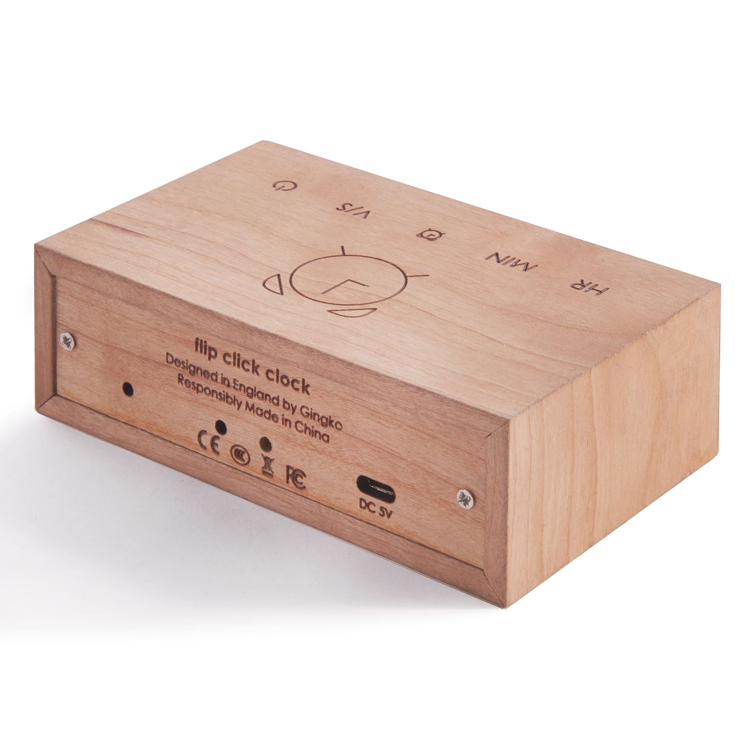 USB Wooden Alarm Clock with Sound Activation & Flip Over Snooze Control Gingko - Picture 24 of 38