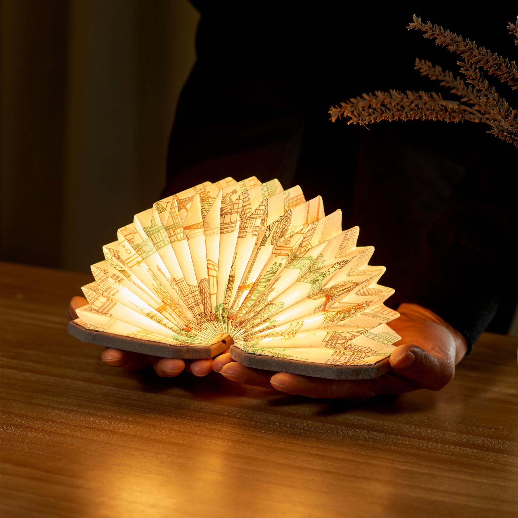 Accordion LED Light Desk Lamp Rechargeable Via USB Gingko Natural Wood / Velvet - Picture 44 of 57