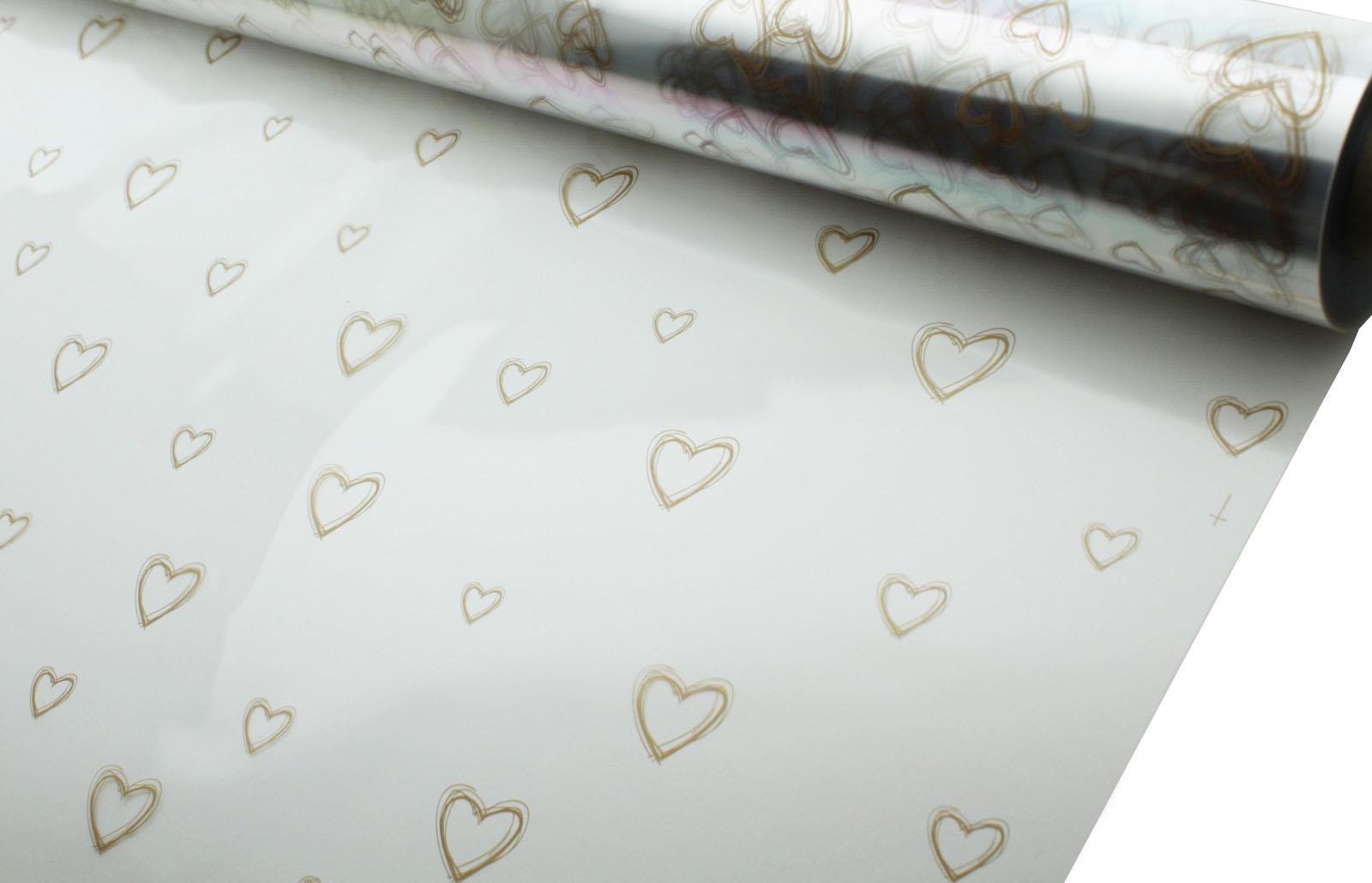 5m, 10m, 20m, 50m, 100. Valentine Frosted Hearts Florist Cellophane Gift Wrap - Picture 3 of 26
