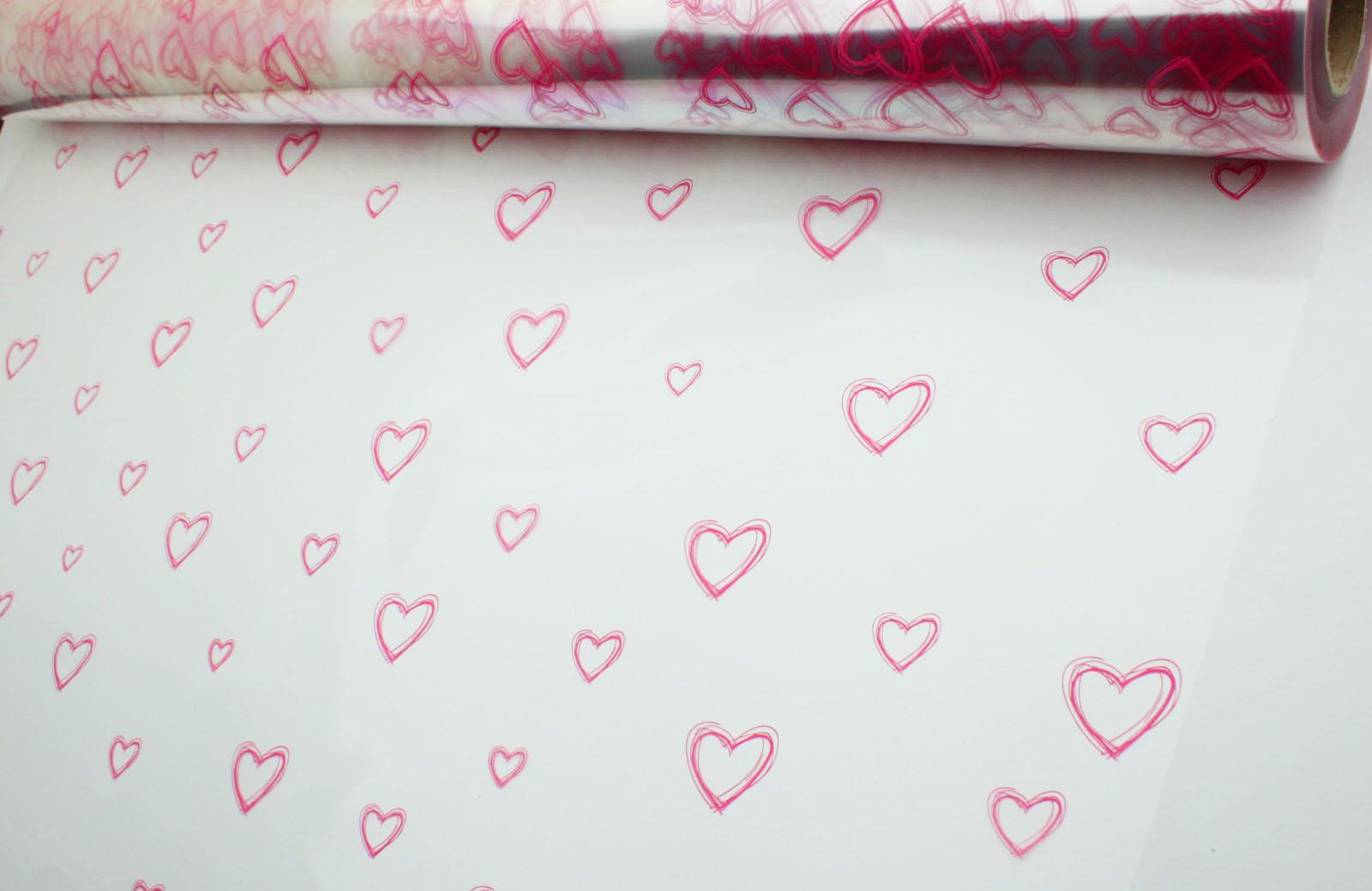 5m, 10m, 20m, 50m, 100. Valentine Frosted Hearts Florist Cellophane Gift Wrap - Picture 8 of 26