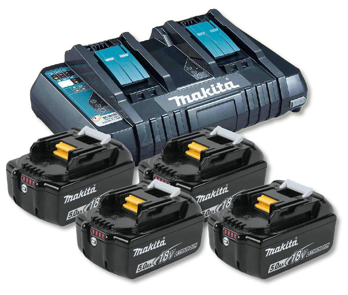 Makita DC18RD Dual Charger with 4 x BL1850B 5.0ah LiIon Batteries Kit