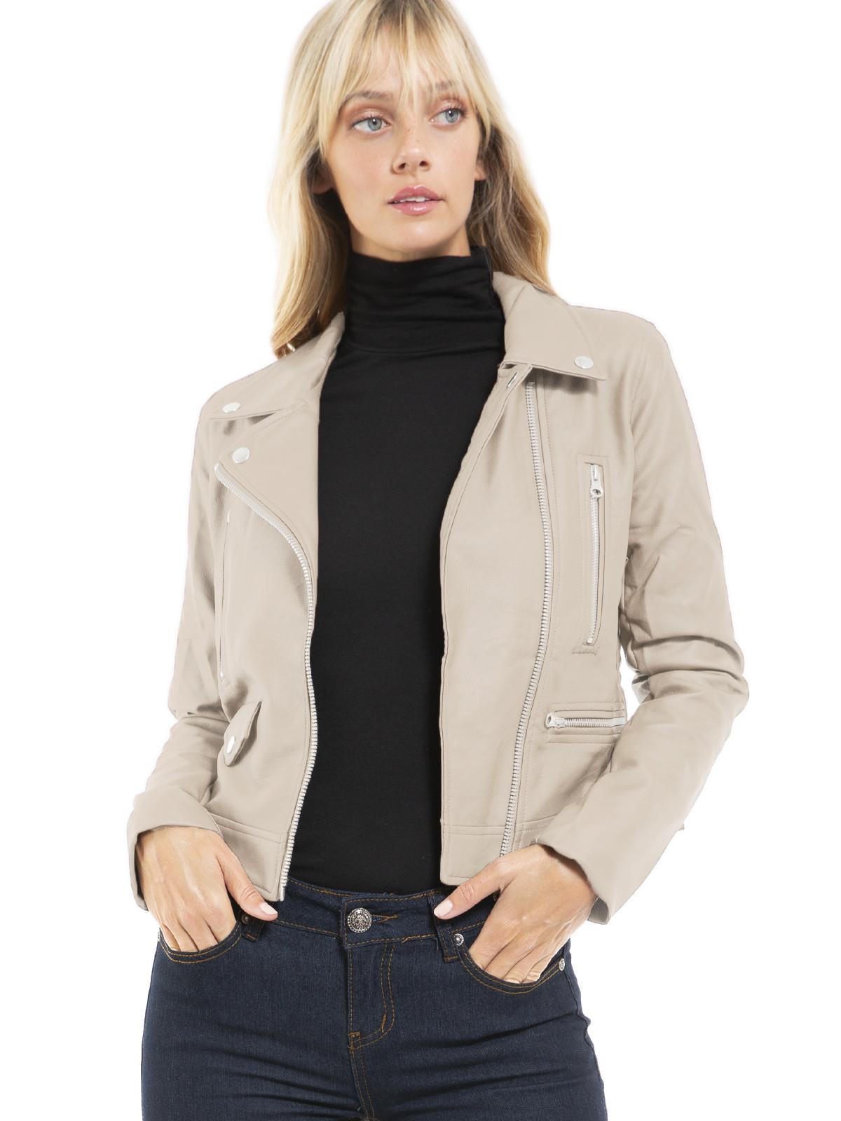 MixMatchy Long Sleeve Zipper Closure Moto Biker Faux Leather Jacket - Picture 36 of 59