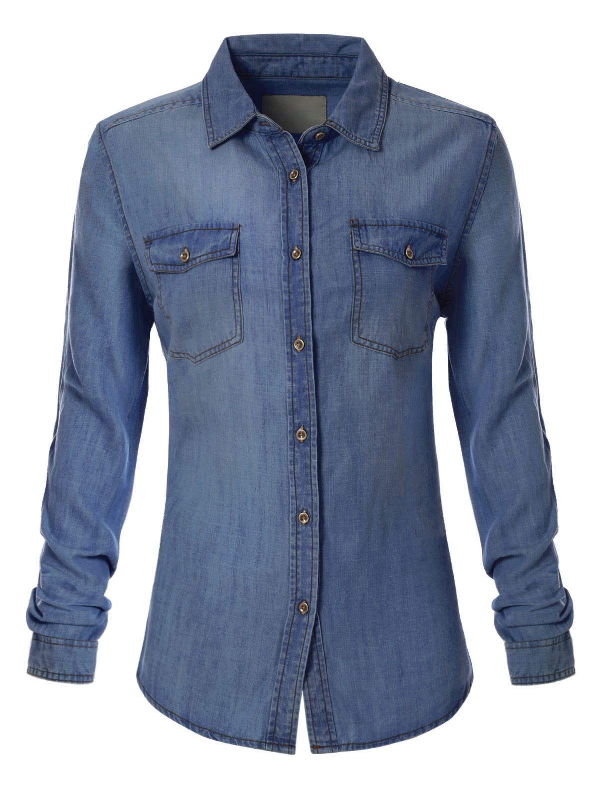 MixMatchy Classic Long/Roll Up Sleeve Button Down Denim Chambray Shirt - Picture 6 of 7