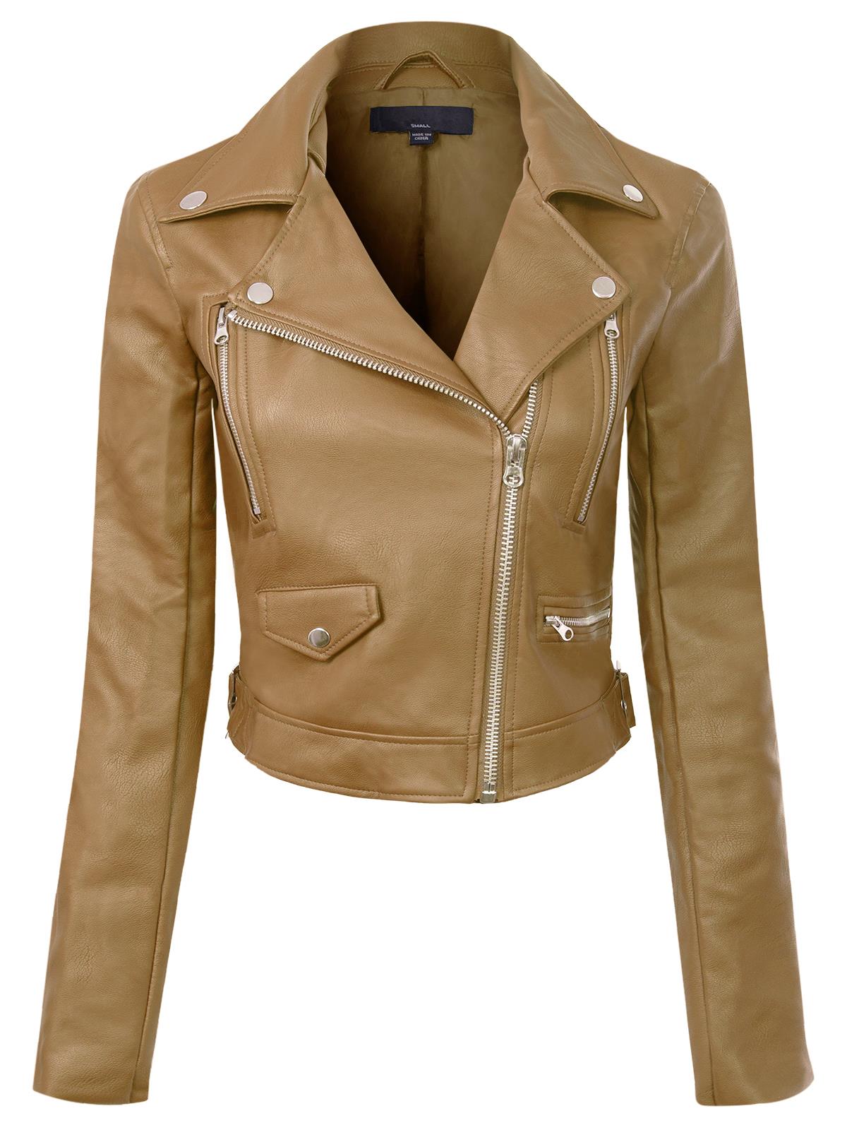 MixMatchy Long Sleeve Zipper Closure Moto Biker Faux Leather Jacket - Picture 21 of 59