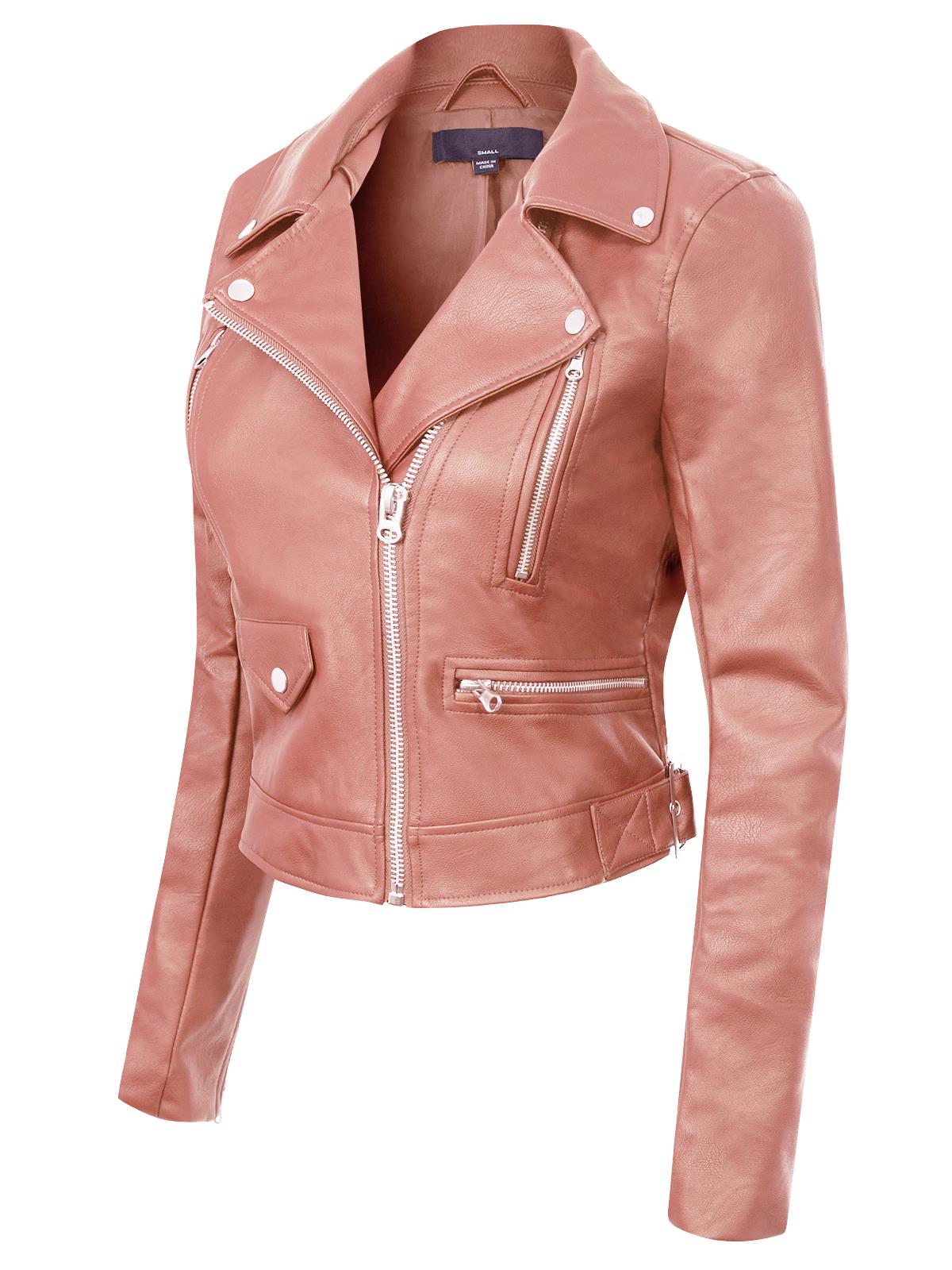 MixMatchy Long Sleeve Zipper Closure Moto Biker Faux Leather Jacket - Picture 46 of 59