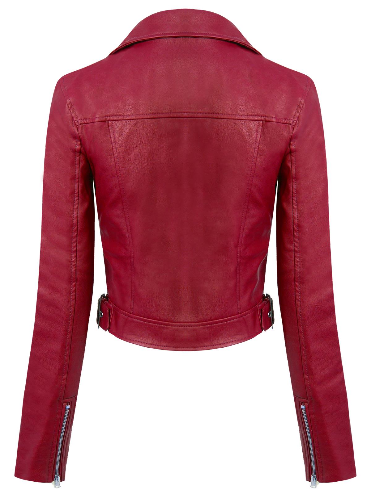MixMatchy Long Sleeve Zipper Closure Moto Biker Faux Leather Jacket - Picture 17 of 59