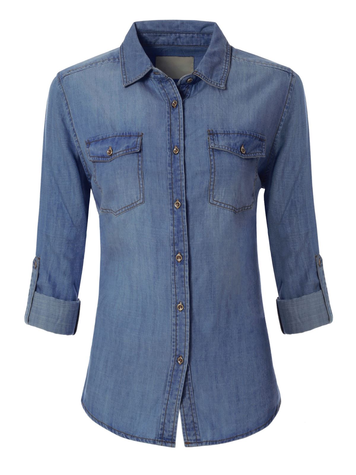 MixMatchy Classic Long/Roll Up Sleeve Button Down Denim Chambray Shirt - Picture 5 of 7