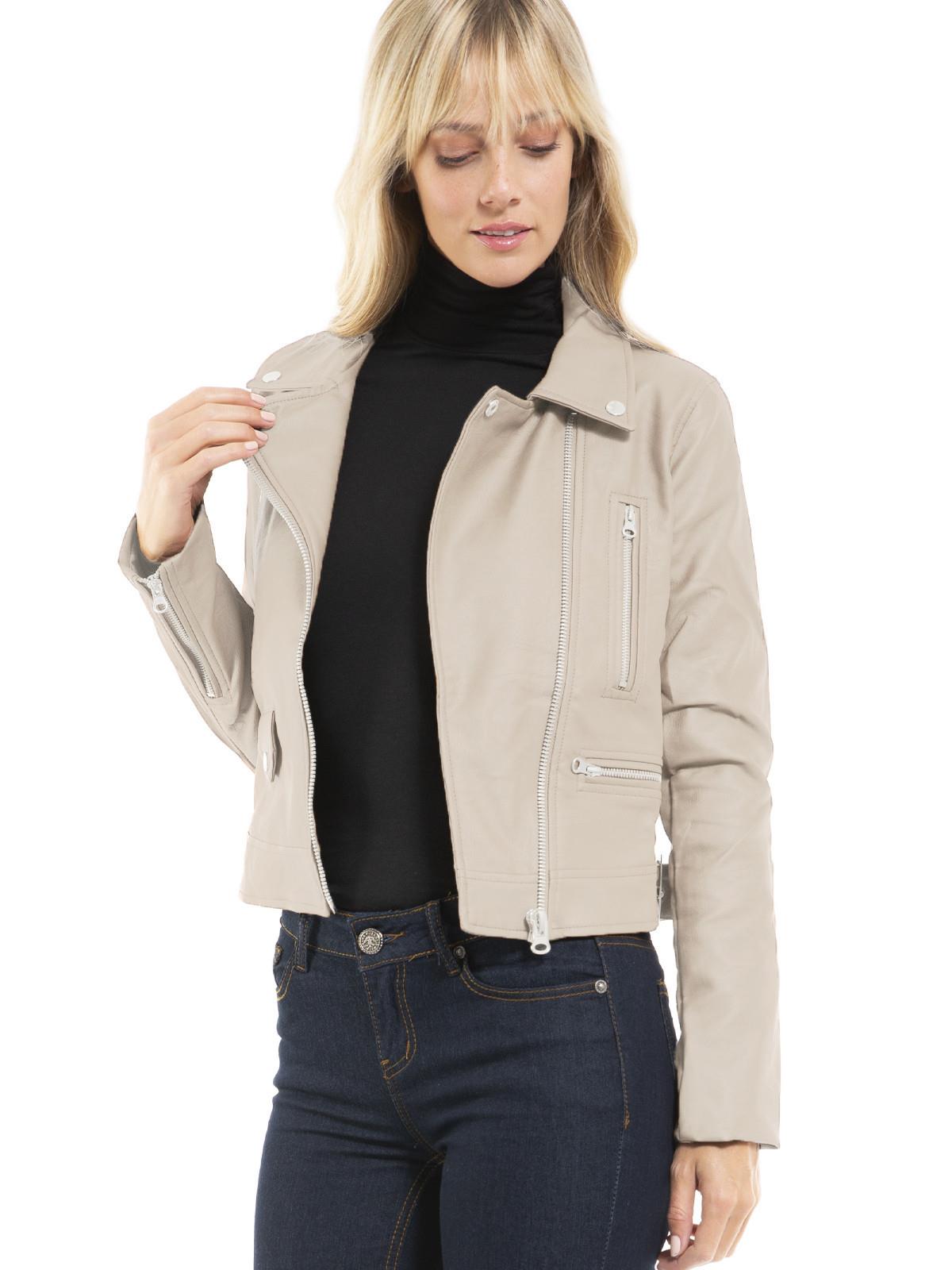 MixMatchy Long Sleeve Zipper Closure Moto Biker Faux Leather Jacket - Picture 37 of 59
