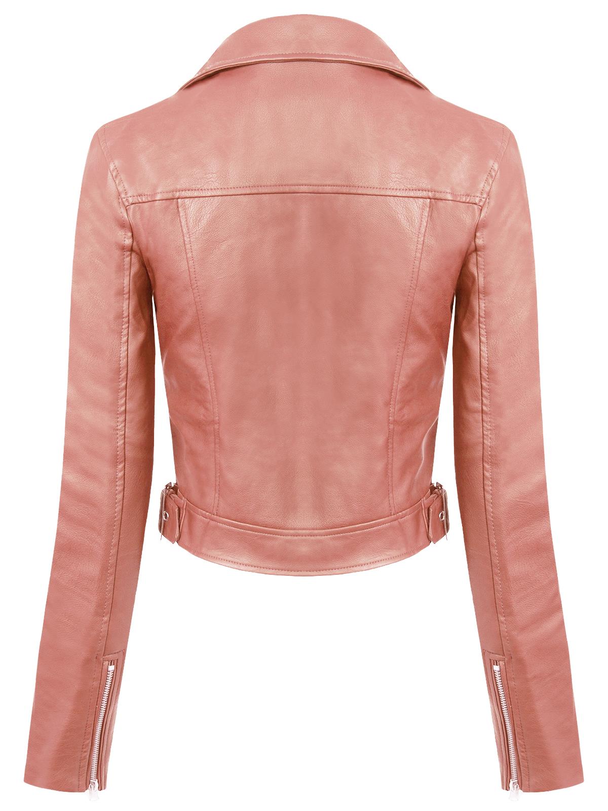 MixMatchy Long Sleeve Zipper Closure Moto Biker Faux Leather Jacket - Picture 47 of 59