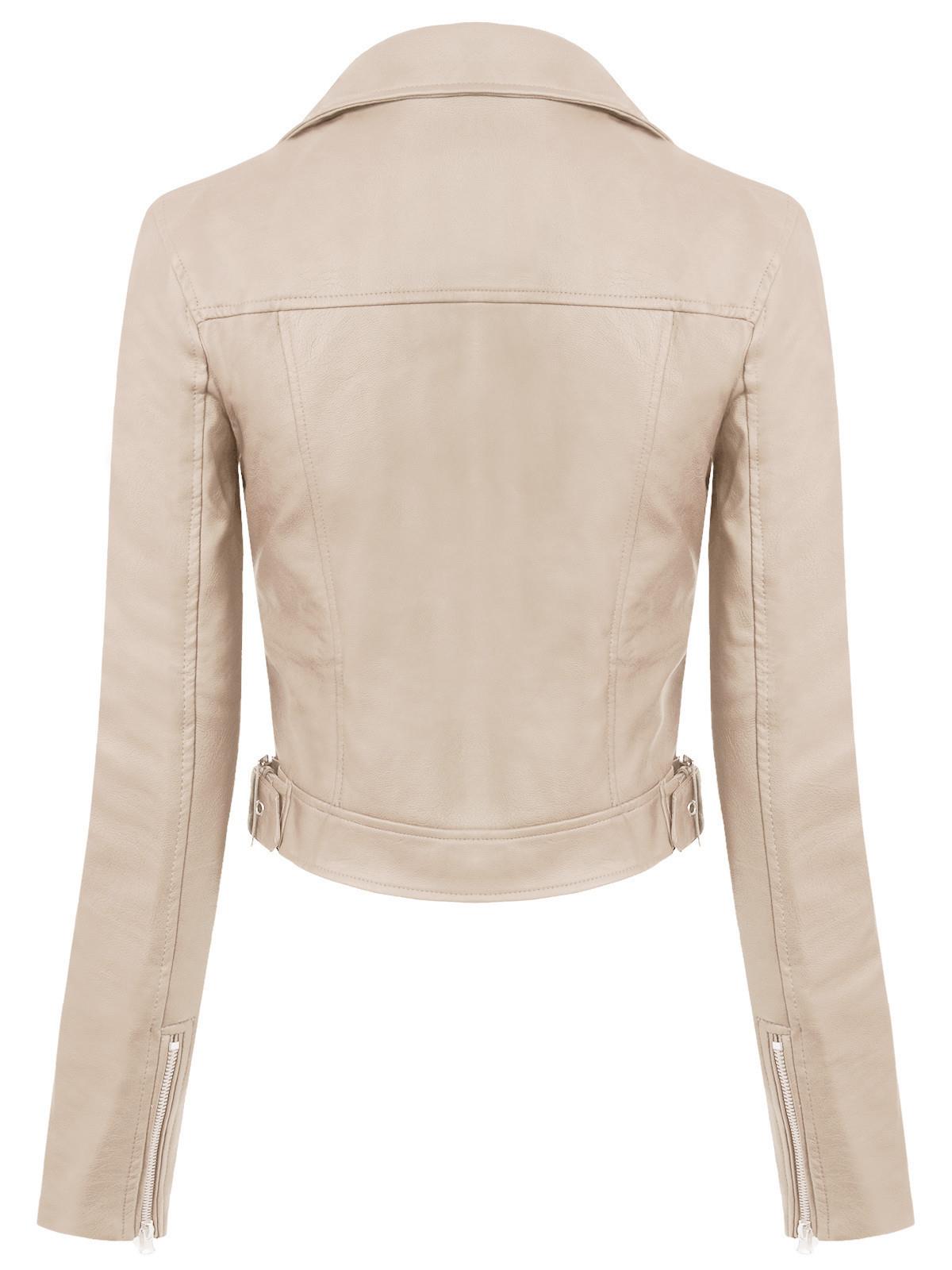 MixMatchy Long Sleeve Zipper Closure Moto Biker Faux Leather Jacket - Picture 35 of 59