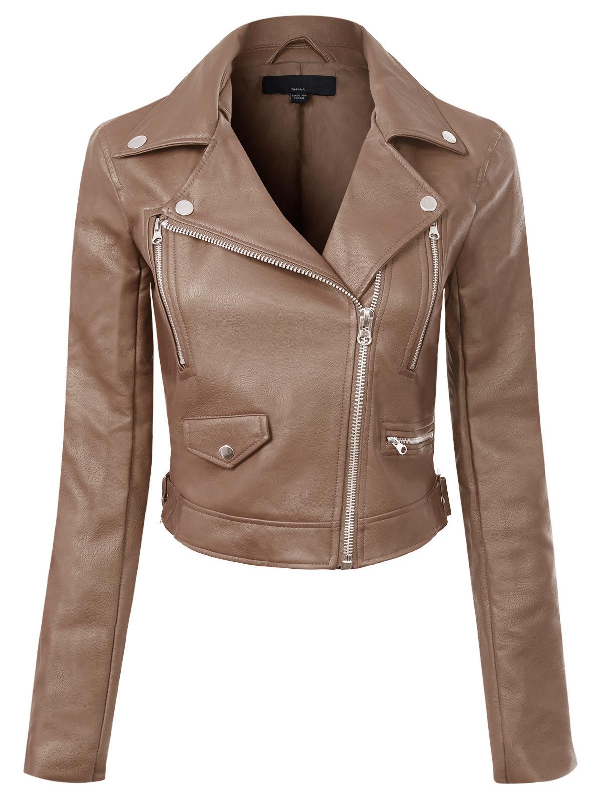 MixMatchy Long Sleeve Zipper Closure Moto Biker Faux Leather Jacket - Picture 27 of 59