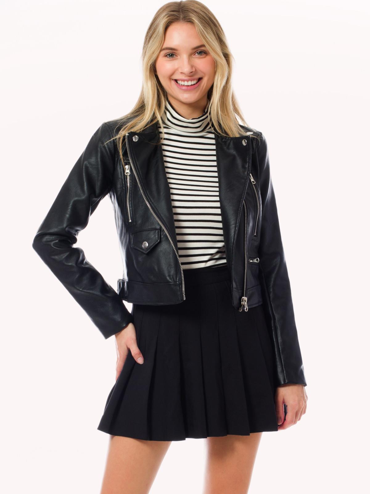 MixMatchy Long Sleeve Zipper Closure Moto Biker Faux Leather Jacket - Picture 7 of 59