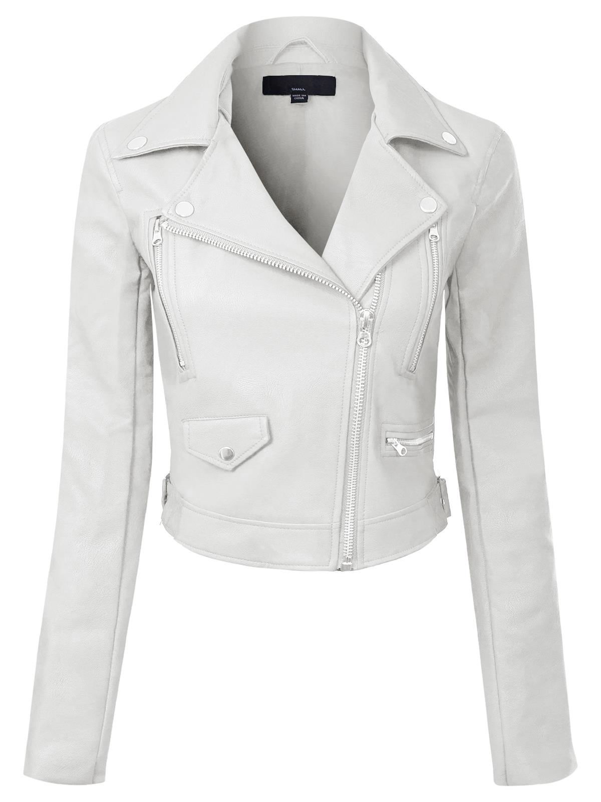 MixMatchy Long Sleeve Zipper Closure Moto Biker Faux Leather Jacket - Picture 54 of 59