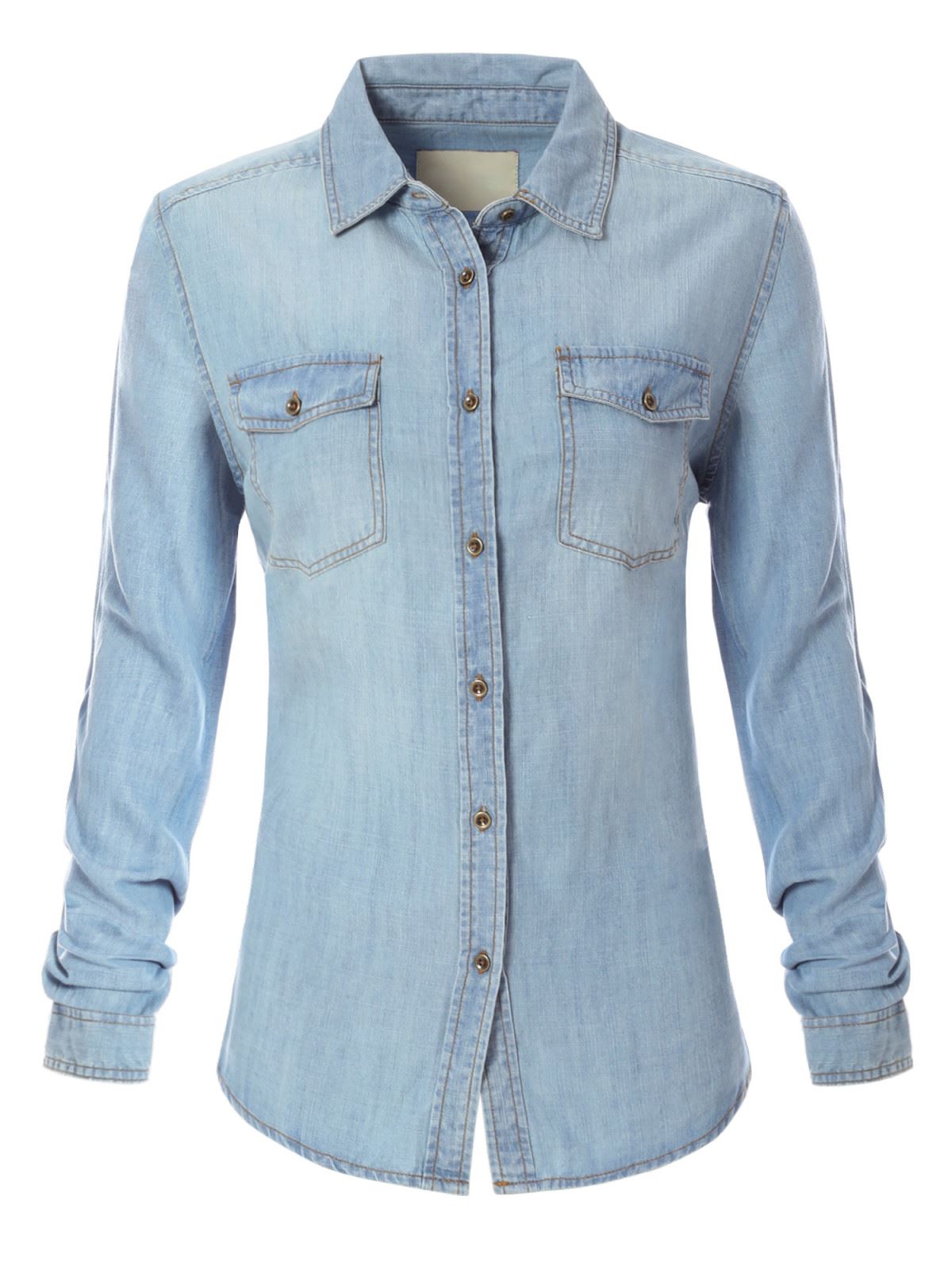 MixMatchy Classic Long/Roll Up Sleeve Button Down Denim Chambray Shirt - Picture 3 of 7