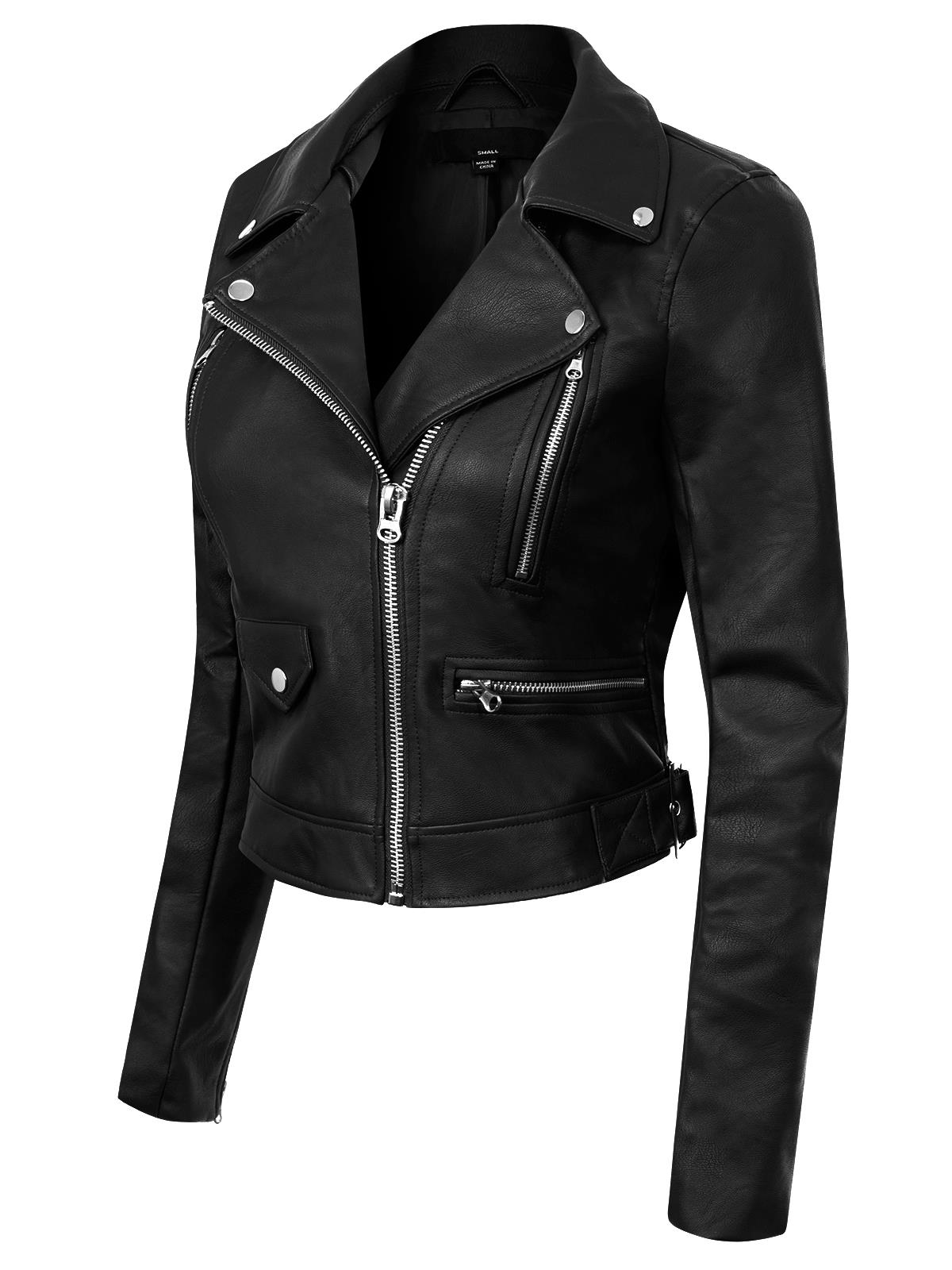 MixMatchy Long Sleeve Zipper Closure Moto Biker Faux Leather Jacket - Picture 3 of 59