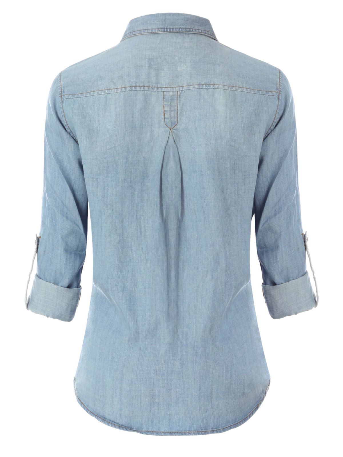 MixMatchy Classic Long/Roll Up Sleeve Button Down Denim Chambray Shirt - Picture 4 of 7