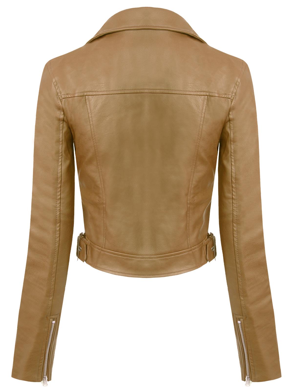 MixMatchy Long Sleeve Zipper Closure Moto Biker Faux Leather Jacket - Picture 23 of 59