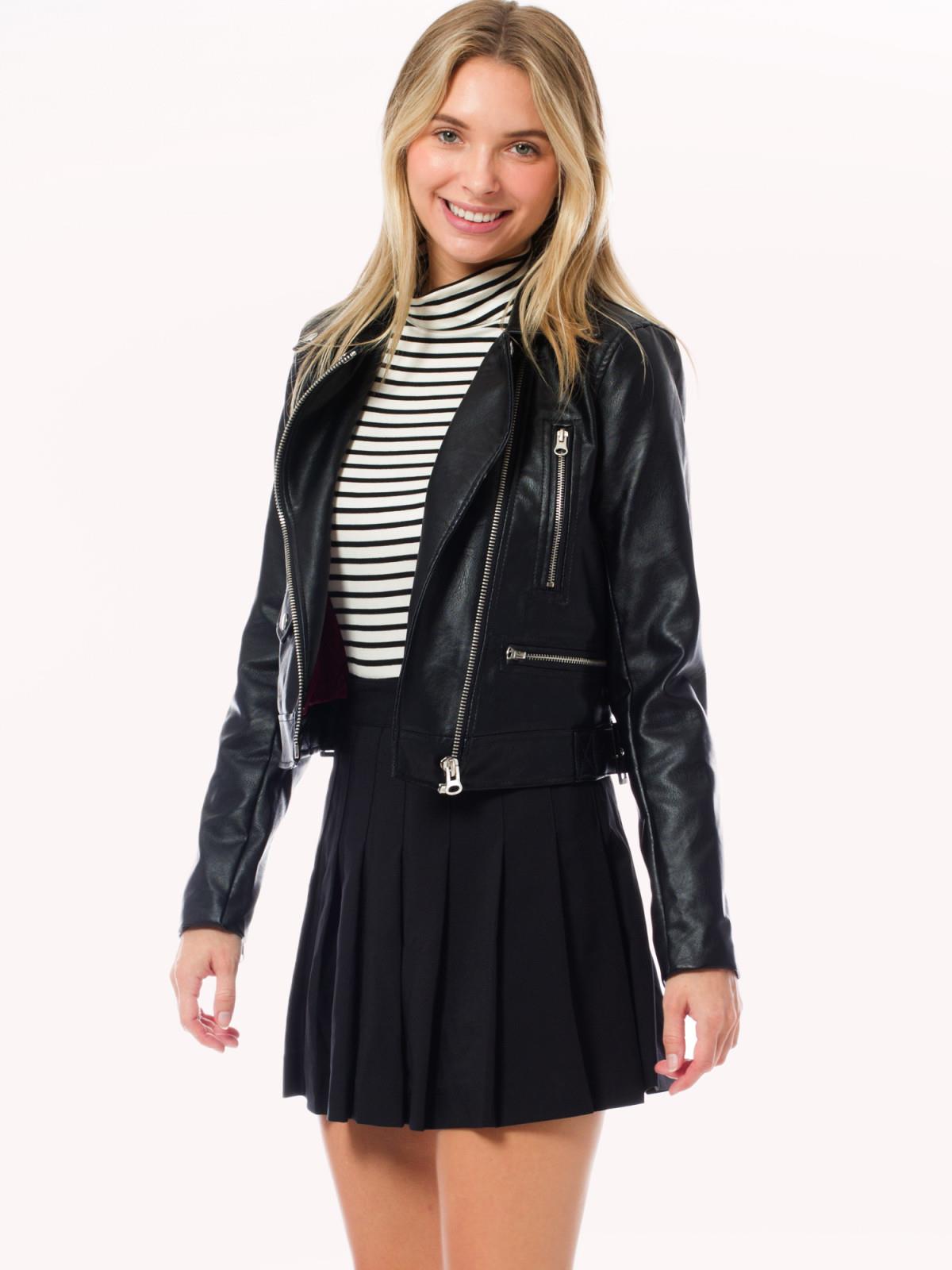 MixMatchy Long Sleeve Zipper Closure Moto Biker Faux Leather Jacket - Picture 6 of 59