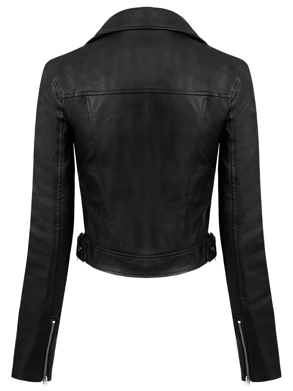MixMatchy Long Sleeve Zipper Closure Moto Biker Faux Leather Jacket - Picture 4 of 59