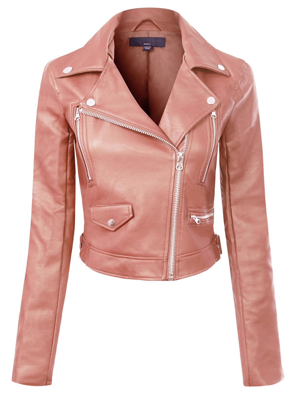 MixMatchy Long Sleeve Zipper Closure Moto Biker Faux Leather Jacket - Picture 45 of 59