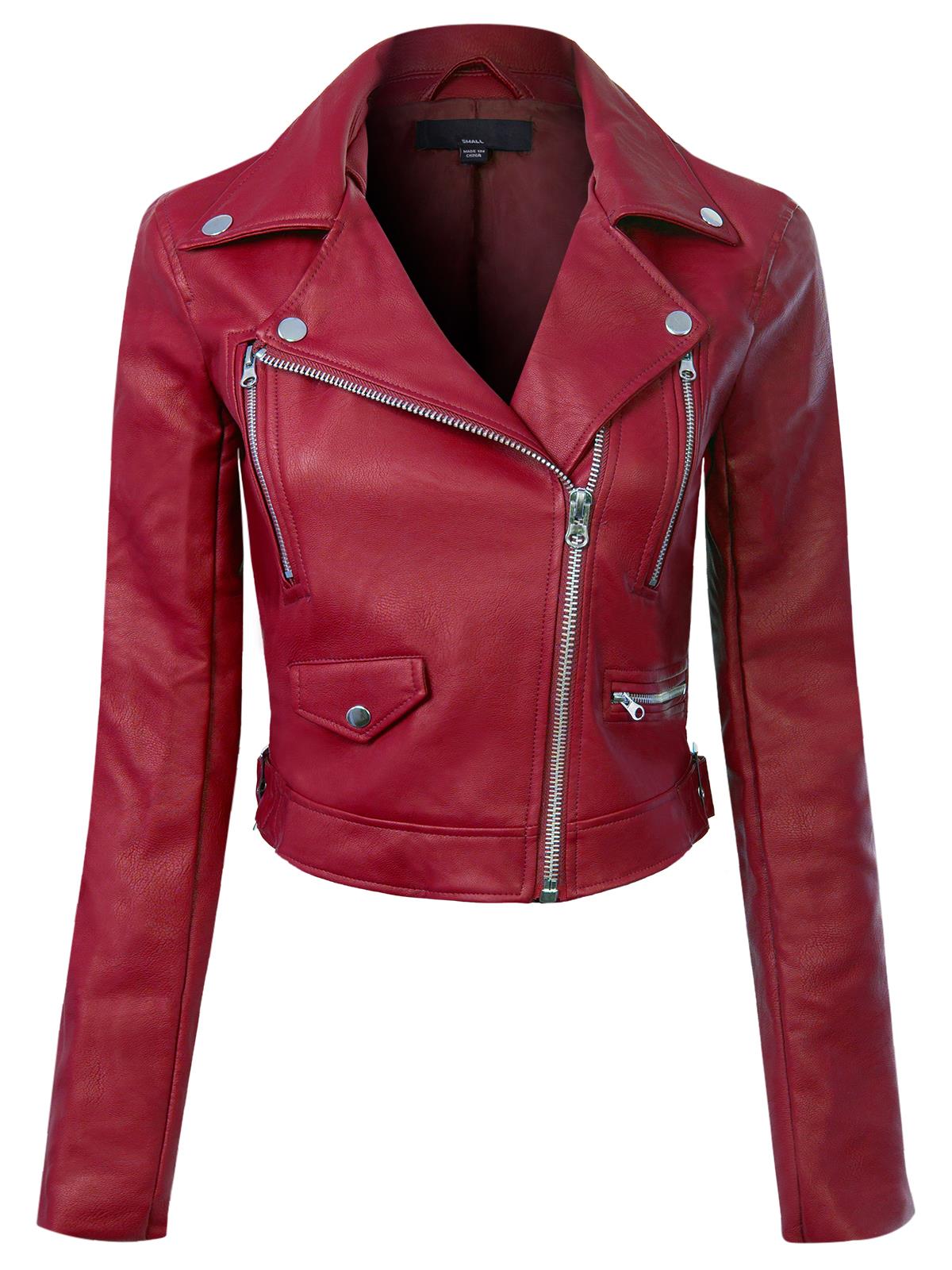 MixMatchy Long Sleeve Zipper Closure Moto Biker Faux Leather Jacket - Picture 15 of 59