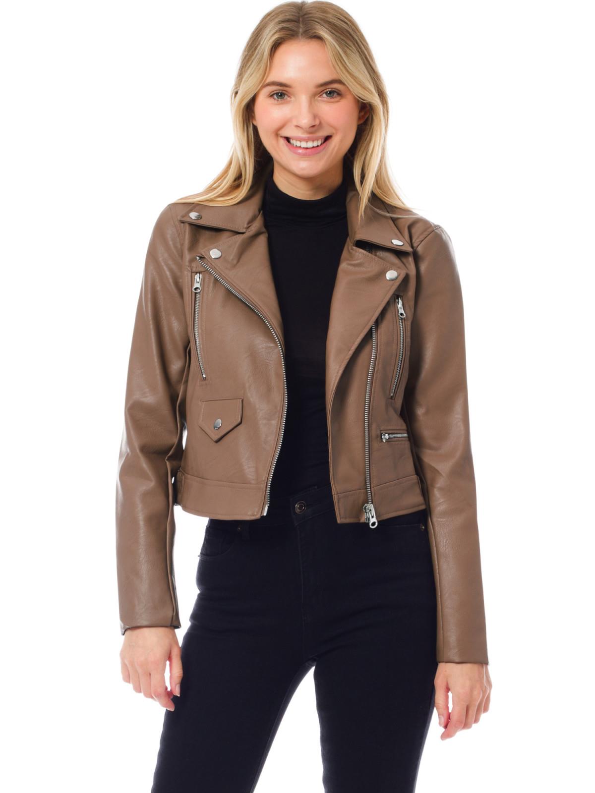 MixMatchy Long Sleeve Zipper Closure Moto Biker Faux Leather Jacket - Picture 30 of 59