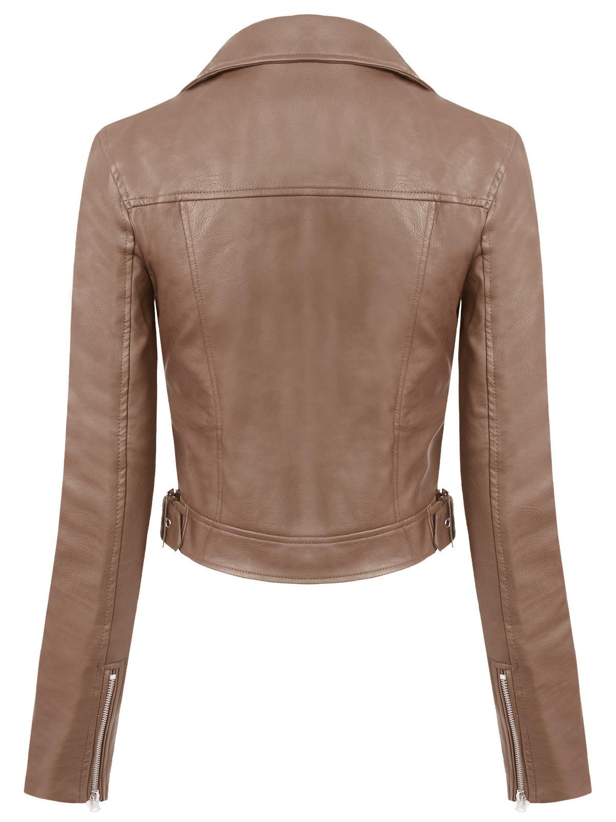 MixMatchy Long Sleeve Zipper Closure Moto Biker Faux Leather Jacket - Picture 29 of 59