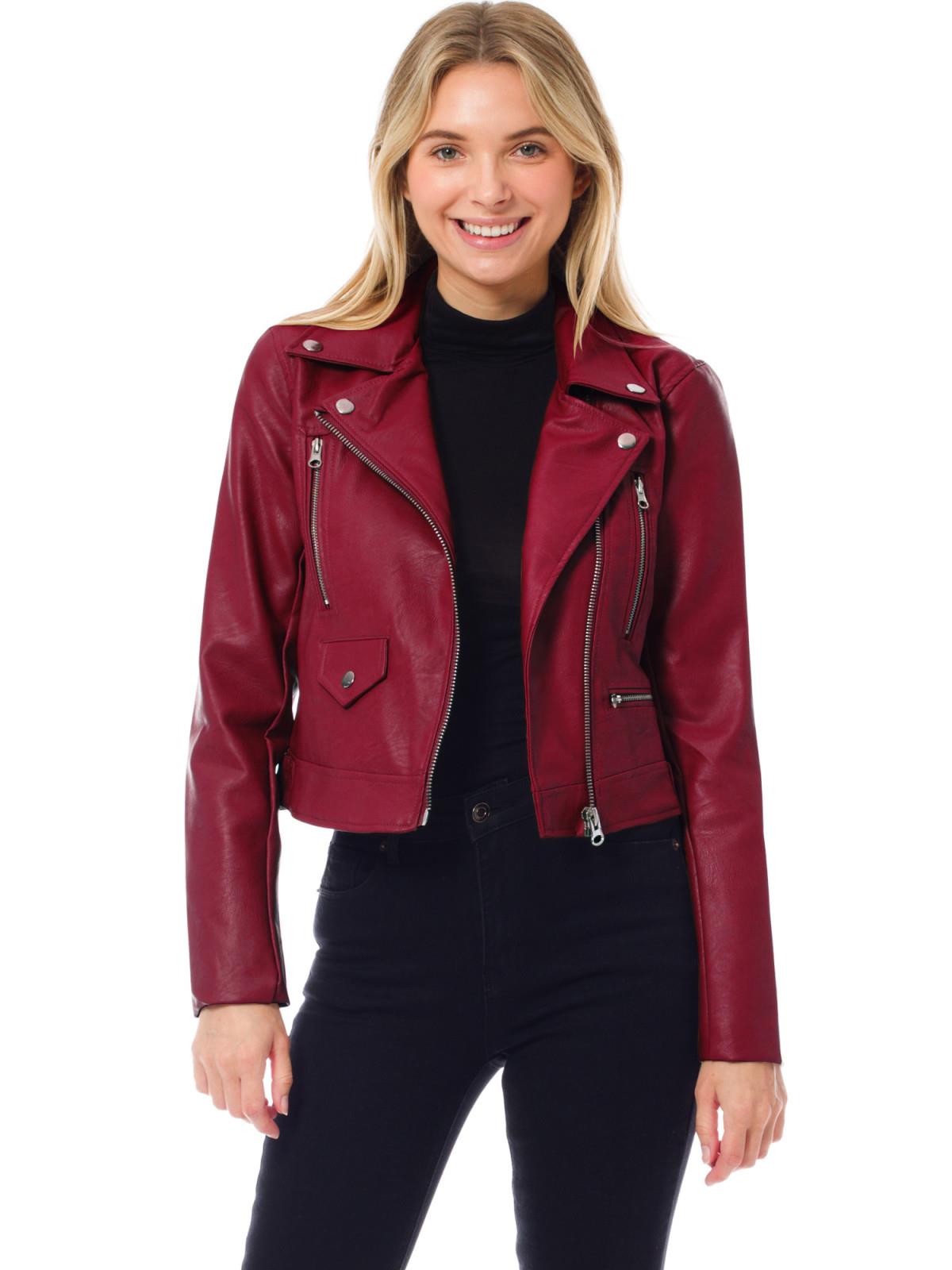 MixMatchy Long Sleeve Zipper Closure Moto Biker Faux Leather Jacket - Picture 18 of 59