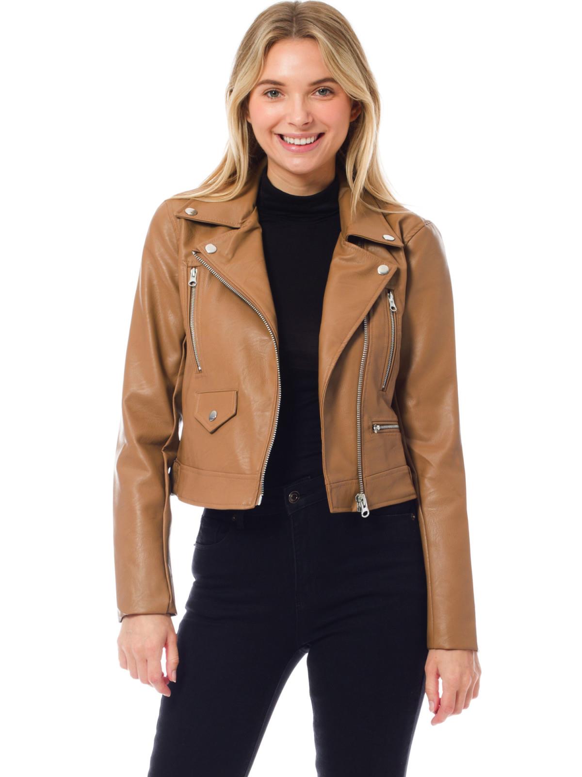 MixMatchy Long Sleeve Zipper Closure Moto Biker Faux Leather Jacket - Picture 24 of 59