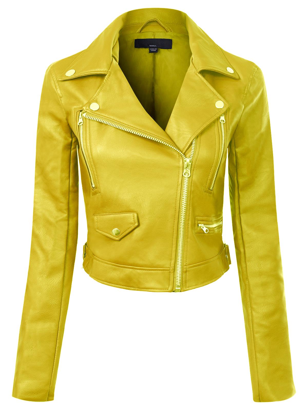 MixMatchy Long Sleeve Zipper Closure Moto Biker Faux Leather Jacket - Picture 39 of 59