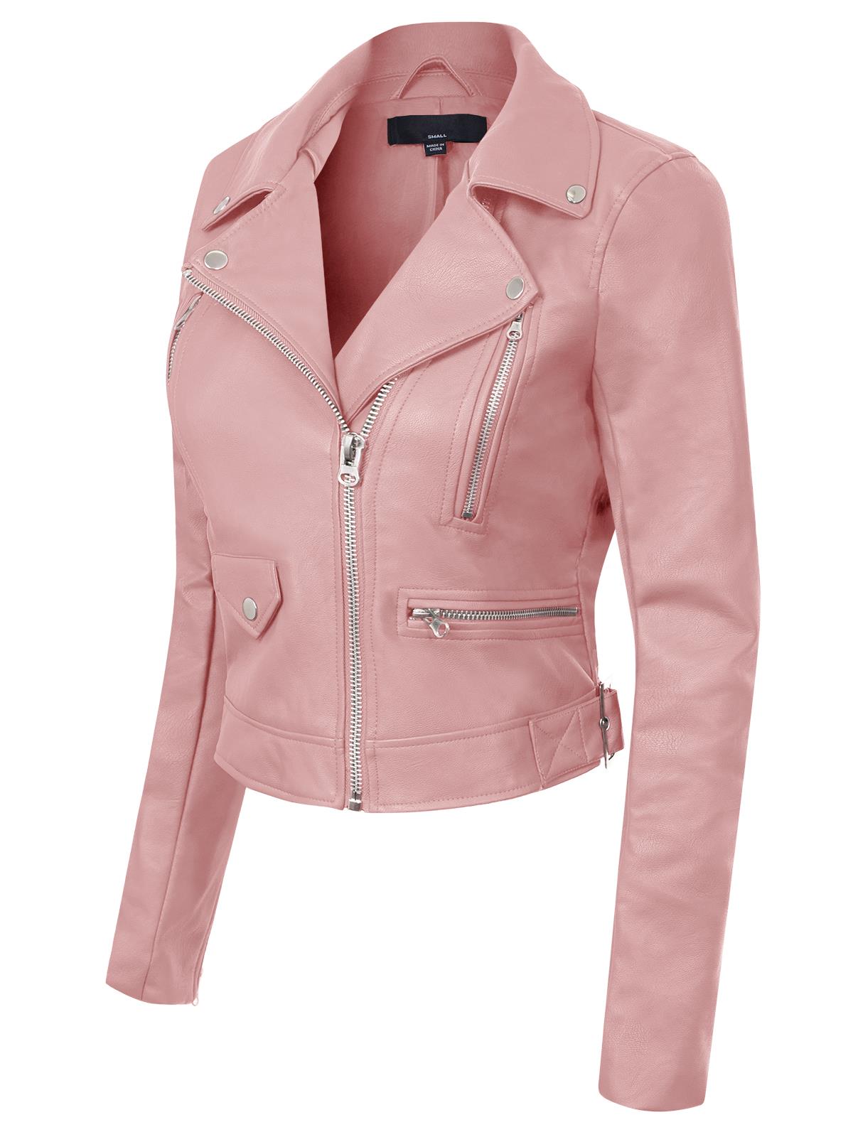 MixMatchy Long Sleeve Zipper Closure Moto Biker Faux Leather Jacket - Picture 52 of 59