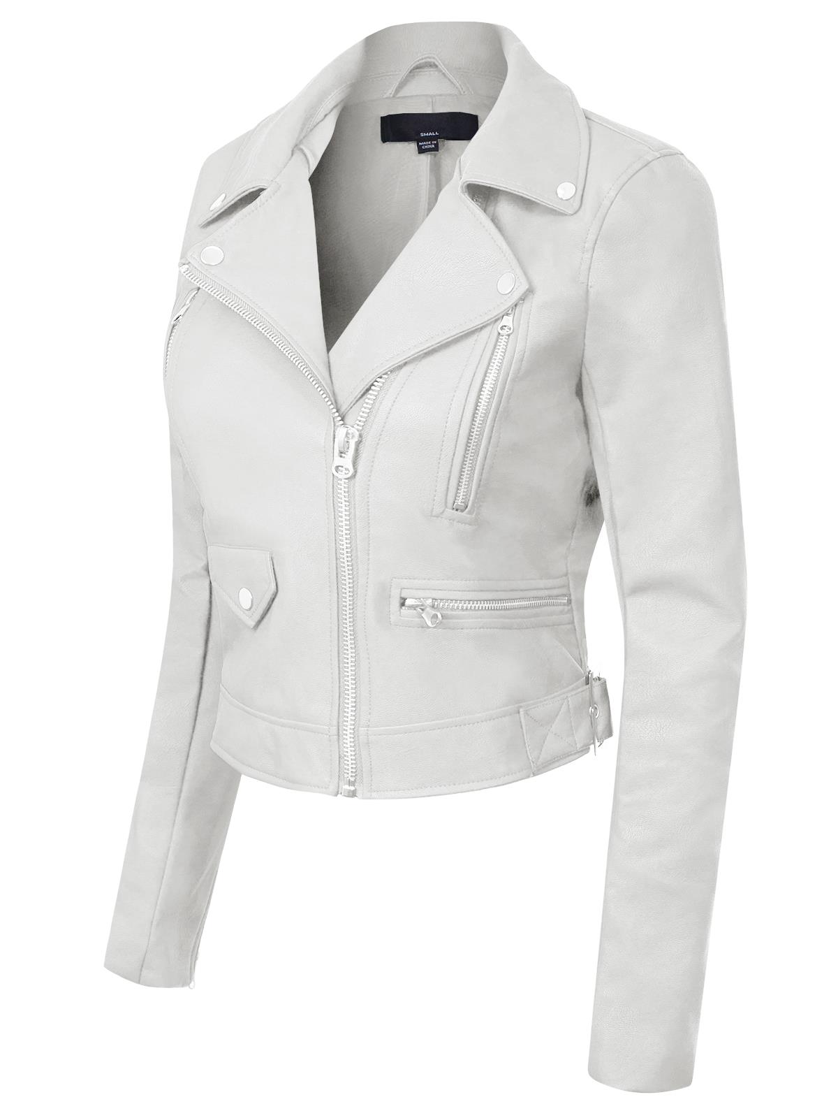 MixMatchy Long Sleeve Zipper Closure Moto Biker Faux Leather Jacket - Picture 55 of 59