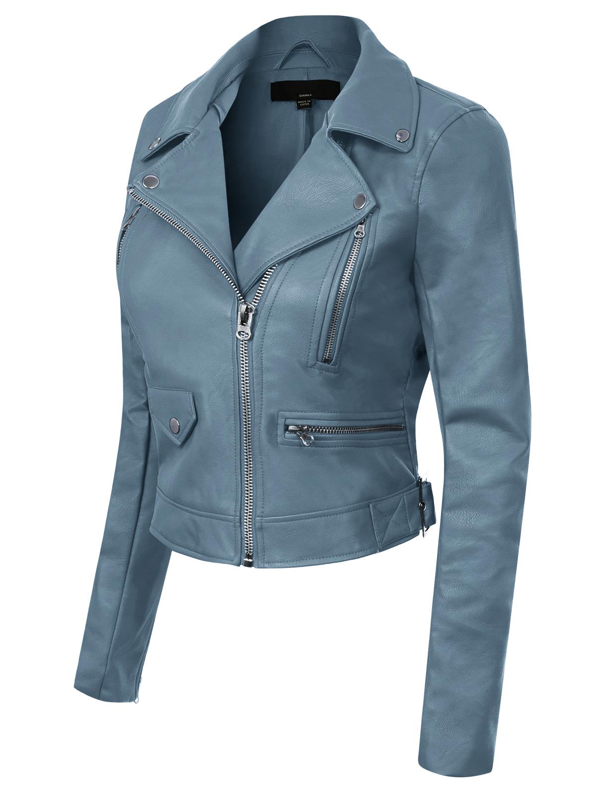 MixMatchy Long Sleeve Zipper Closure Moto Biker Faux Leather Jacket - Picture 10 of 59