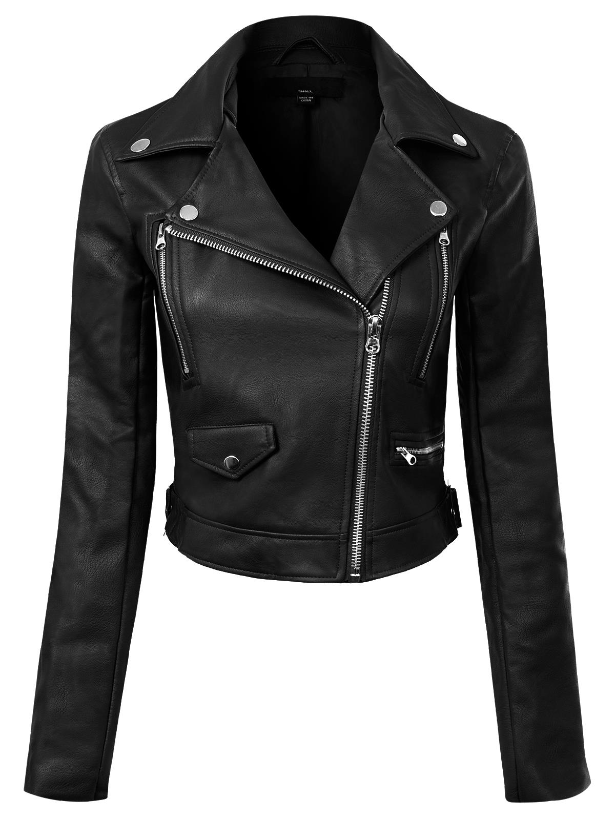 MixMatchy Long Sleeve Zipper Closure Moto Biker Faux Leather Jacket - Picture 2 of 59