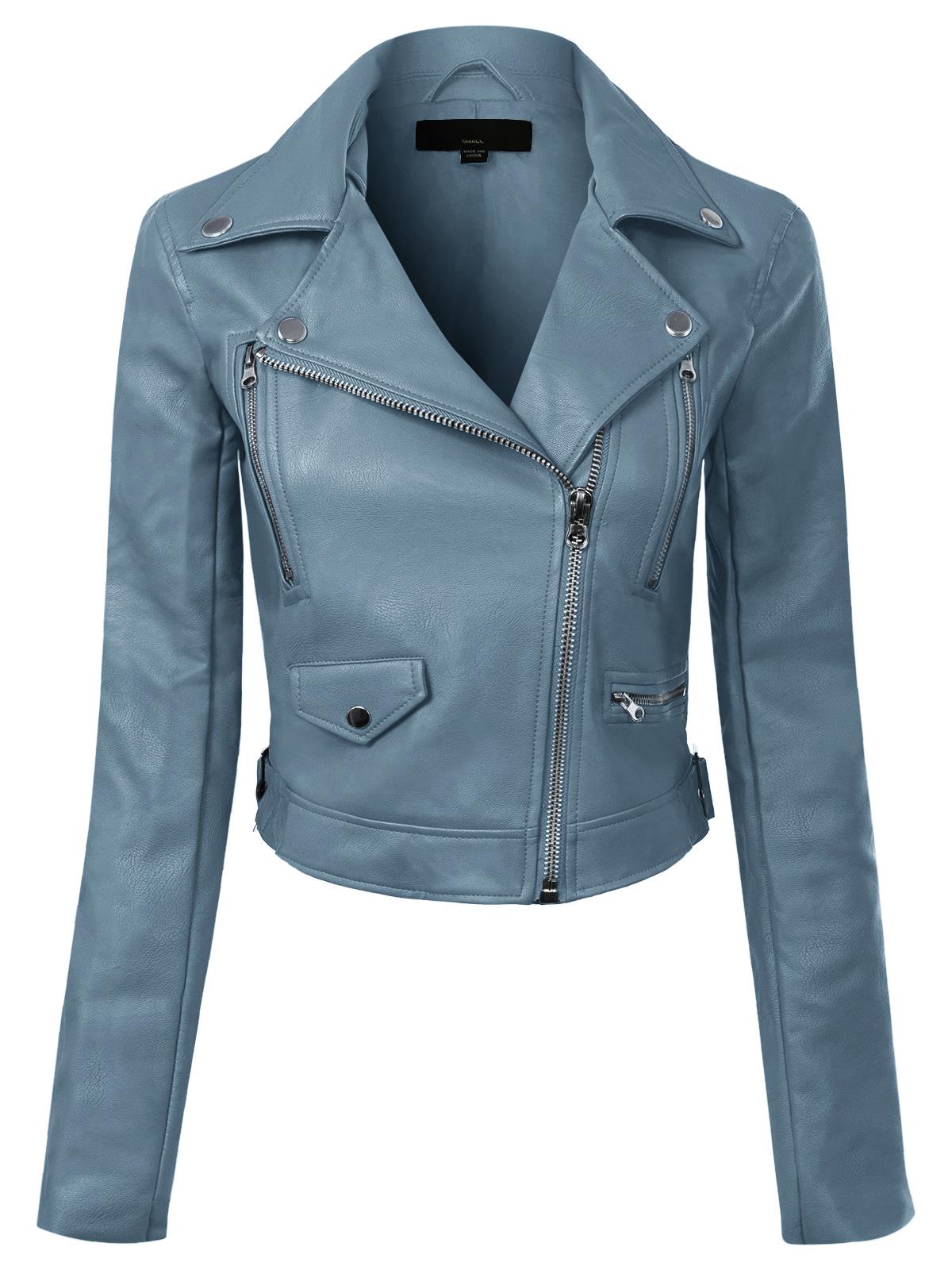 MixMatchy Long Sleeve Zipper Closure Moto Biker Faux Leather Jacket - Picture 9 of 59