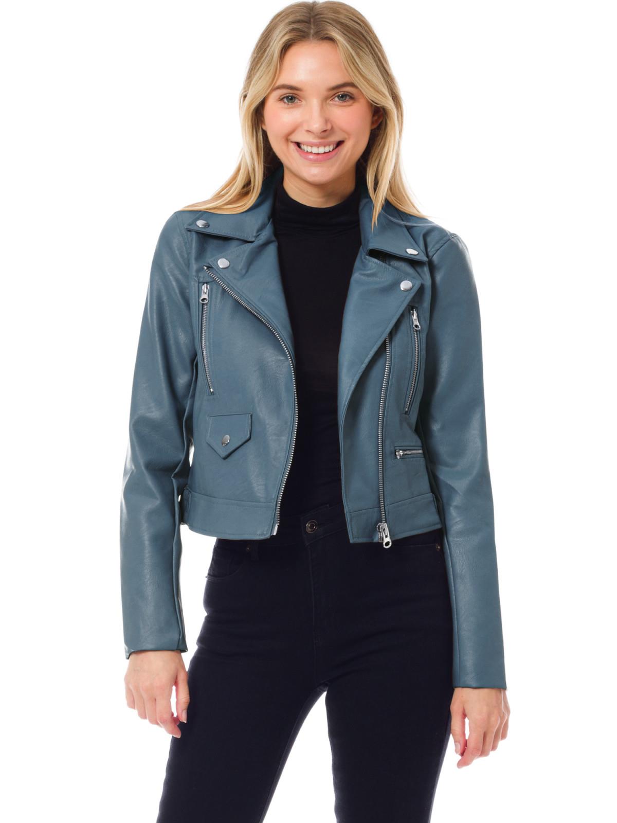 MixMatchy Long Sleeve Zipper Closure Moto Biker Faux Leather Jacket - Picture 12 of 59