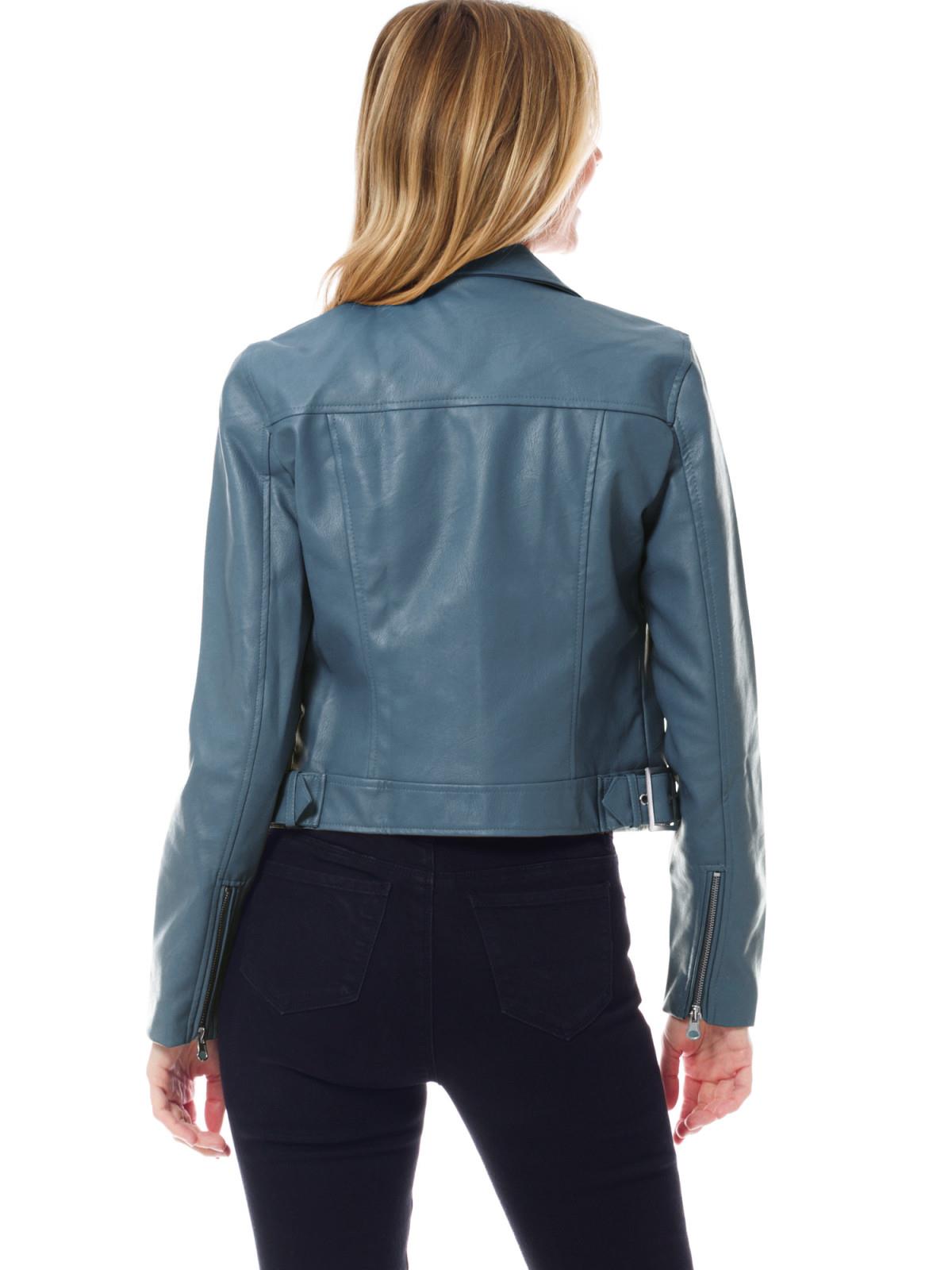 MixMatchy Long Sleeve Zipper Closure Moto Biker Faux Leather Jacket - Picture 14 of 59