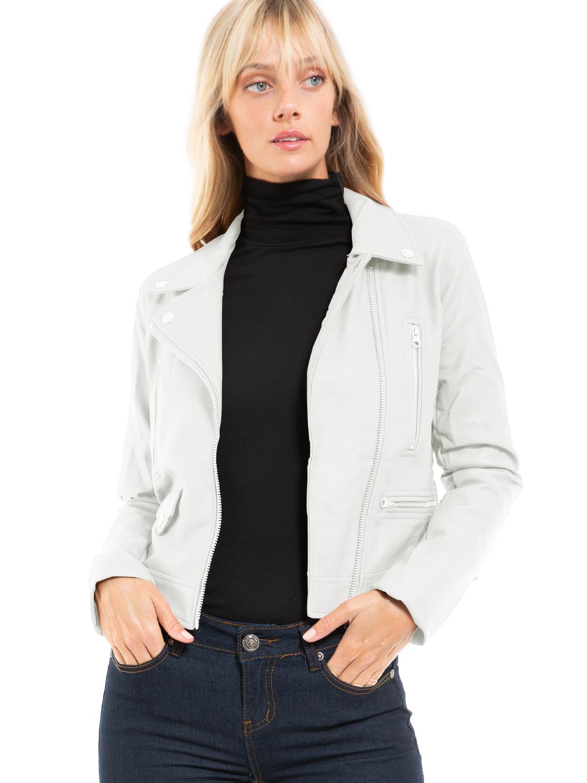 MixMatchy Long Sleeve Zipper Closure Moto Biker Faux Leather Jacket - Picture 57 of 59