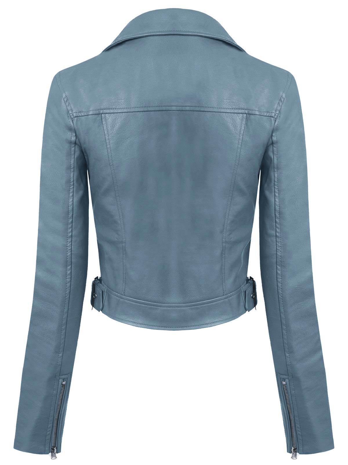 MixMatchy Long Sleeve Zipper Closure Moto Biker Faux Leather Jacket - Picture 11 of 59