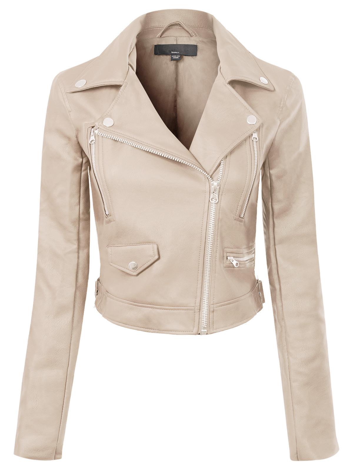 MixMatchy Long Sleeve Zipper Closure Moto Biker Faux Leather Jacket - Picture 33 of 59