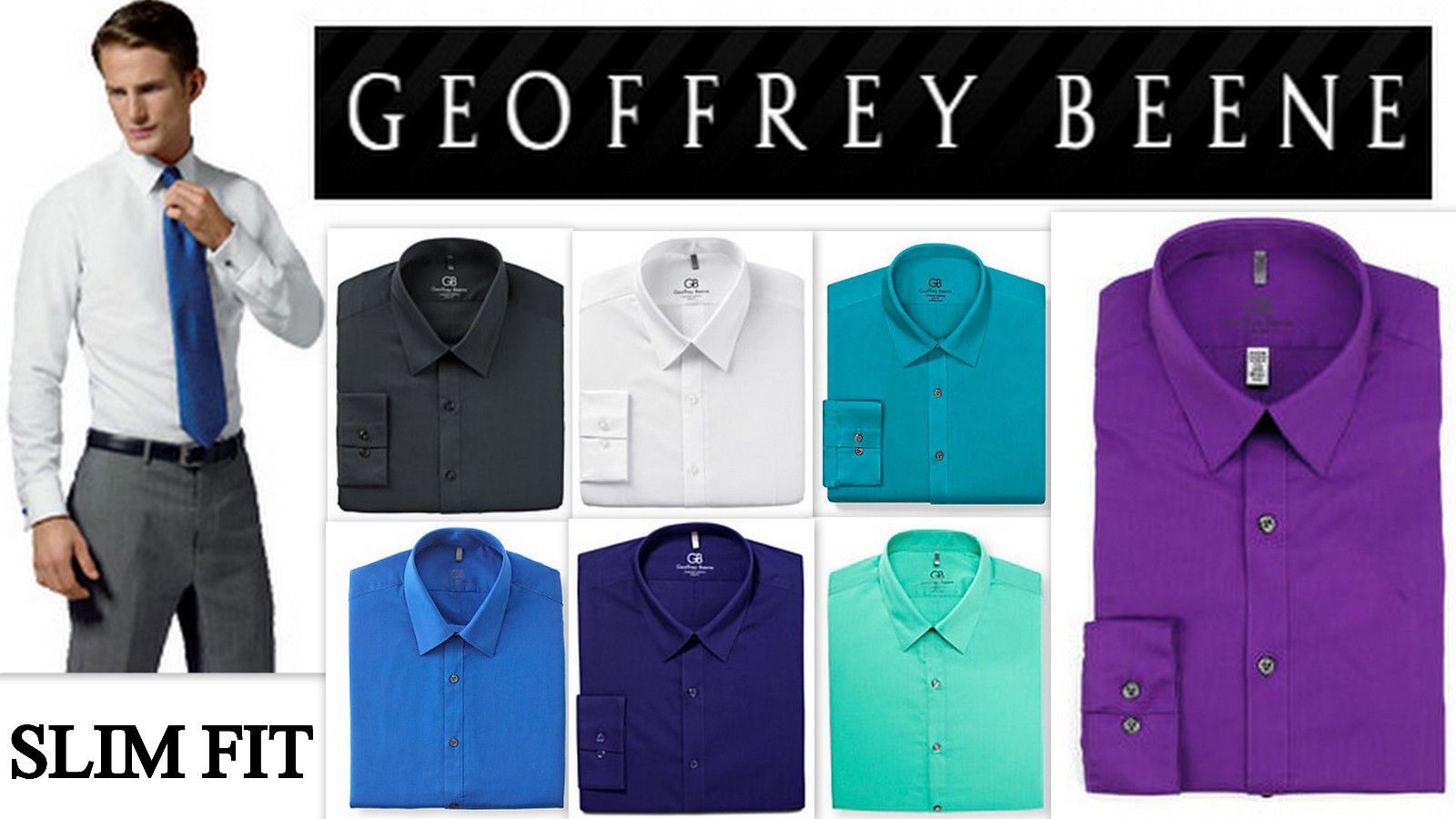 Mens Shirt Geoffrey Beene Slim fit Cotton Rich Easycare Long Sleeve Solid Colour