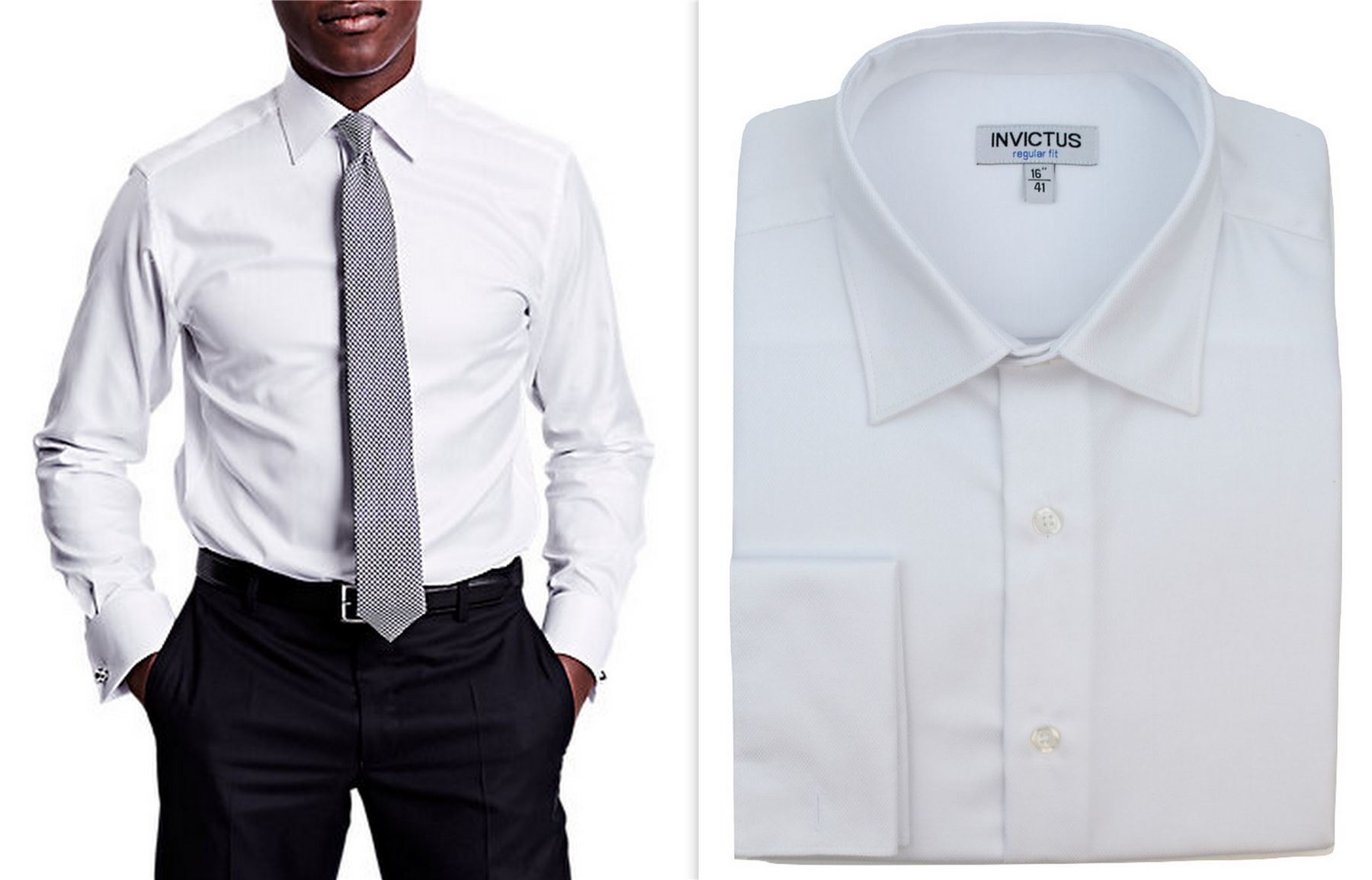 Mens Shirt Invictus Slim Athletic Body Fit Easycare Cotton Double French Cuff