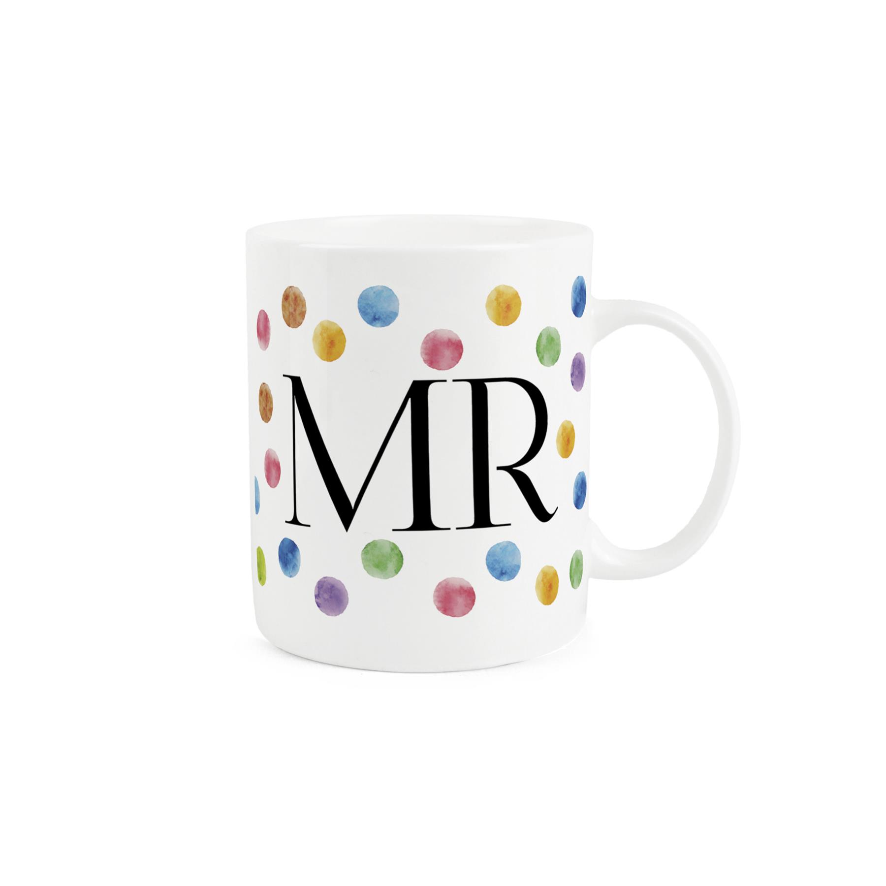 Polka Dots Mr Mug - Rainbow Colourful Tea/Coffee Bone China Cup Gifts for Him